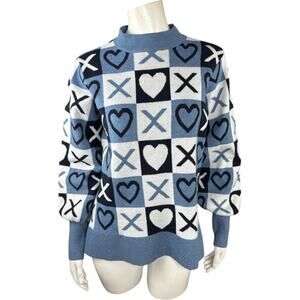 Studio Park X Courtney Khondabi Heart Sweater Blue Small Valentine Winter
